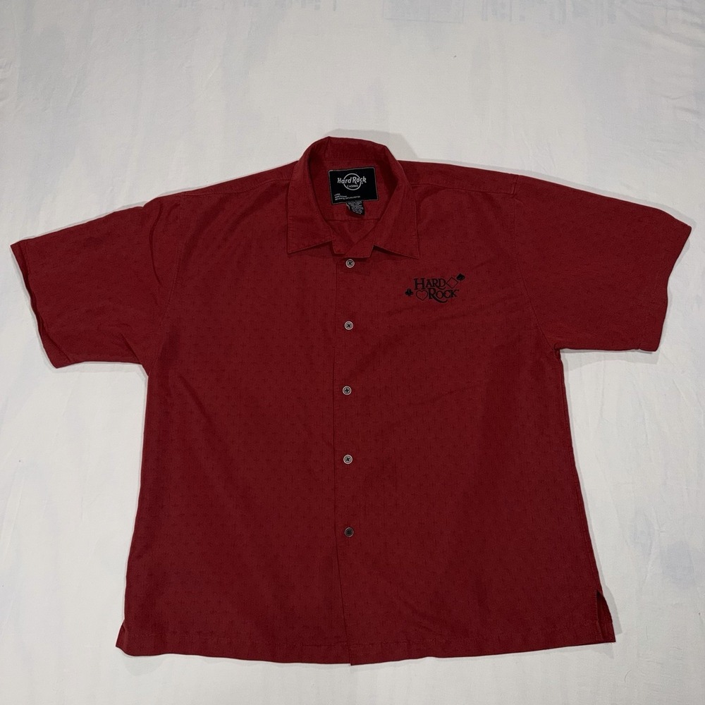 Men's Hard Rock Las Vegas Casino Red Short Sleeve Button Up Shirt Size Large